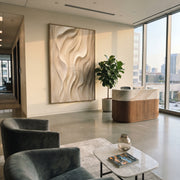 "Field Gossamer Wave Relief" - Modern Heavy Impasto Abstract Textured Artwork | White & Beige Palette Knife Painting | Luxury Vertical Wall Art #Q 506