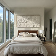 "Layer Pumice Channel Relief" - Modern Heavy Impasto Abstract Textured Artwork | White & Beige Palette Knife Painting | Luxury Horizontal Wall Art #Q 509
