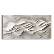 "Soft Travertine Vein Relief" - Modern Heavy Impasto Abstract Textured Artwork | White & Beige Palette Knife Painting | Luxury Horizontal Wall Art #Q 510