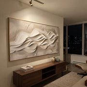 "Soft Travertine Vein Relief" - Modern Heavy Impasto Abstract Textured Artwork | White & Beige Palette Knife Painting | Luxury Horizontal Wall Art #Q 510