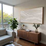 "Warm Basalt Fold Relief" - Modern Heavy Impasto Abstract Textured Artwork | White & Beige Palette Knife Painting | Luxury Horizontal Wall Art #Q 511