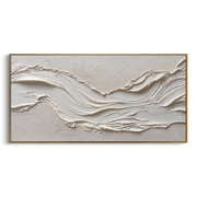"Light Sandbar Ridge Relief" - Modern Heavy Impasto Abstract Textured Artwork | White & Beige Palette Knife Painting | Luxury Horizontal Wall Art #Q 513