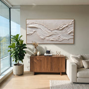 "Light Sandbar Ridge Relief" - Modern Heavy Impasto Abstract Textured Artwork | White & Beige Palette Knife Painting | Luxury Horizontal Wall Art #Q 513