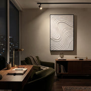"Evening Basin Flow Relief" - Modern Heavy Impasto Abstract Textured Artwork | White & Beige Palette Knife Painting | Luxury Vertical Wall Art #Q 515