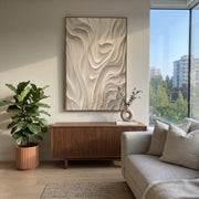 "North Basin Trace Relief" - Modern Heavy Impasto Abstract Textured Artwork | White & Beige Palette Knife Painting | Luxury Vertical Wall Art #Q 516