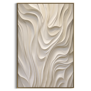 "North Basin Trace Relief" - Modern Heavy Impasto Abstract Textured Artwork | White & Beige Palette Knife Painting | Luxury Vertical Wall Art #Q 516