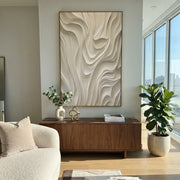 "North Basin Trace Relief" - Modern Heavy Impasto Abstract Textured Artwork | White & Beige Palette Knife Painting | Luxury Vertical Wall Art #Q 516