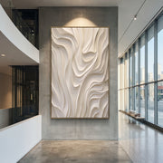 "North Basin Trace Relief" - Modern Heavy Impasto Abstract Textured Artwork | White & Beige Palette Knife Painting | Luxury Vertical Wall Art #Q 516