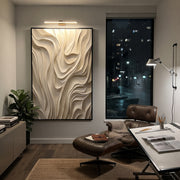 "North Basin Trace Relief" - Modern Heavy Impasto Abstract Textured Artwork | White & Beige Palette Knife Painting | Luxury Vertical Wall Art #Q 516