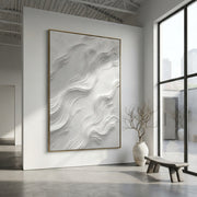 "South Warm Fold Relief" - Modern Heavy Impasto Abstract Textured Artwork | White & Beige Palette Knife Painting | Luxury Vertical Wall Art #Q 517
