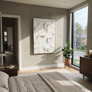 "South Warm Fold Relief" - Modern Heavy Impasto Abstract Textured Artwork | White & Beige Palette Knife Painting | Luxury Vertical Wall Art #Q 517