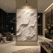 "South Warm Fold Relief" - Modern Heavy Impasto Abstract Textured Artwork | White & Beige Palette Knife Painting | Luxury Vertical Wall Art #Q 517