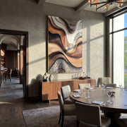 "Horizon Beaded Creek Relief" - Modern Heavy Impasto Abstract Textured Artwork | White & Beige Palette Knife Painting | Luxury Vertical Wall Art #Q 520