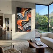 "Sanctuary Threaded Channel Relief" - Modern Heavy Impasto Abstract Textured Artwork | White & Beige Palette Knife Painting | Luxury Vertical Wall Art #Q 521
