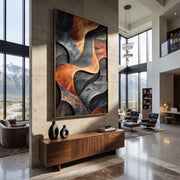 "Sanctuary Threaded Channel Relief" - Modern Heavy Impasto Abstract Textured Artwork | White & Beige Palette Knife Painting | Luxury Vertical Wall Art #Q 521