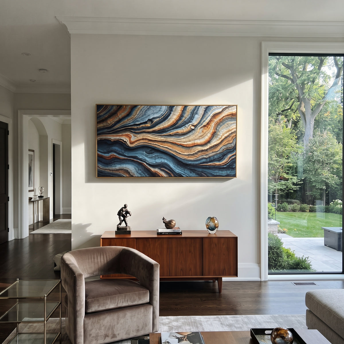"Serene Raked Channel Relief" - Modern Heavy Impasto Abstract Textured Artwork | White & Beige Palette Knife Painting | Luxury Horizontal Wall Art #Q 523