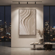"Radiant Ivory Channel Relief" - Modern Heavy Impasto Abstract Textured Artwork | White & Beige Palette Knife Painting | Luxury Vertical Wall Art #Q 524
