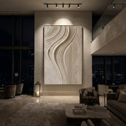 "Natural Cream Curve Relief" - Modern Heavy Impasto Abstract Textured Artwork | White & Beige Palette Knife Painting | Luxury Vertical Wall Art #Q 526