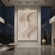 "Organic Quiet Contour Relief" - Modern Heavy Impasto Abstract Textured Artwork | White & Beige Palette Knife Painting | Luxury Vertical Wall Art #Q 528