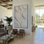 "Modern Raised Arc Relief" - Modern Heavy Impasto Abstract Textured Artwork | White & Beige Palette Knife Painting | Luxury Vertical Wall Art #Q 529