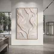 "Modern Raised Arc Relief" - Modern Heavy Impasto Abstract Textured Artwork | White & Beige Palette Knife Painting | Luxury Vertical Wall Art #Q 529
