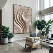 "Studio Soft Path Relief" - Modern Heavy Impasto Abstract Textured Artwork | White & Beige Palette Knife Painting | Luxury Vertical Wall Art #Q 530