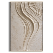 "Elemental Pearl Line Relief" - Modern Heavy Impasto Abstract Textured Artwork | White & Beige Palette Knife Painting | Luxury Vertical Wall Art #Q 532