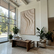 "Elemental Pearl Line Relief" - Modern Heavy Impasto Abstract Textured Artwork | White & Beige Palette Knife Painting | Luxury Vertical Wall Art #Q 532