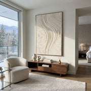 "Elemental Pearl Line Relief" - Modern Heavy Impasto Abstract Textured Artwork | White & Beige Palette Knife Painting | Luxury Vertical Wall Art #Q 532