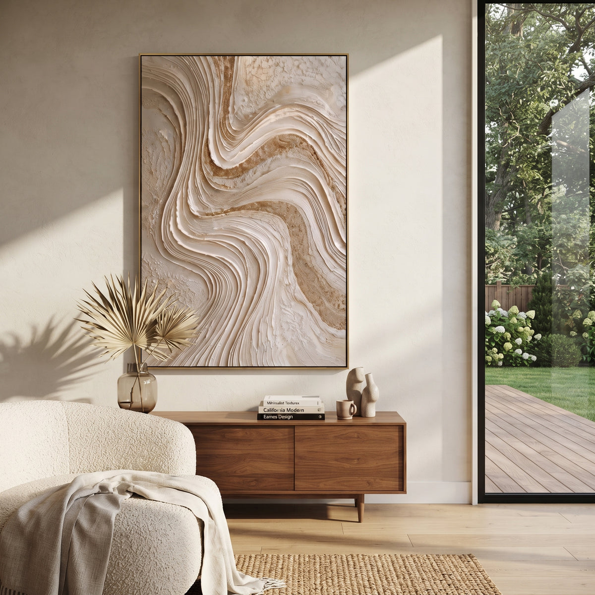 "Balanced Dune Channel Relief" - Modern Heavy Impasto Abstract Textured Artwork | White & Beige Palette Knife Painting | Luxury Vertical Wall Art #Q 534