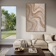 "Balanced Dune Channel Relief" - Modern Heavy Impasto Abstract Textured Artwork | White & Beige Palette Knife Painting | Luxury Vertical Wall Art #Q 534