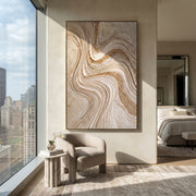 "Balanced Dune Channel Relief" - Modern Heavy Impasto Abstract Textured Artwork | White & Beige Palette Knife Painting | Luxury Vertical Wall Art #Q 534