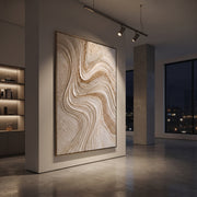 "Balanced Dune Channel Relief" - Modern Heavy Impasto Abstract Textured Artwork | White & Beige Palette Knife Painting | Luxury Vertical Wall Art #Q 534