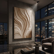 "Lucent Stone Contour Relief" - Modern Heavy Impasto Abstract Textured Artwork | White & Beige Palette Knife Painting | Luxury Vertical Wall Art #Q 535