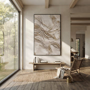 "Subtle Fine Arc Relief" - Modern Heavy Impasto Abstract Textured Artwork | White & Beige Palette Knife Painting | Luxury Vertical Wall Art #Q 536