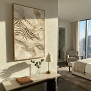 "Subtle Fine Arc Relief" - Modern Heavy Impasto Abstract Textured Artwork | White & Beige Palette Knife Painting | Luxury Vertical Wall Art #Q 536