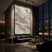 "Subtle Fine Arc Relief" - Modern Heavy Impasto Abstract Textured Artwork | White & Beige Palette Knife Painting | Luxury Vertical Wall Art #Q 536