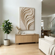 "Airy Warm Line Relief" - Modern Heavy Impasto Abstract Textured Artwork | White & Beige Palette Knife Painting | Luxury Vertical Wall Art #Q 537