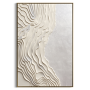 "Grounded Carved Channel Relief" - Modern Heavy Impasto Abstract Textured Artwork | White & Beige Palette Knife Painting | Luxury Vertical Wall Art #Q 538