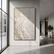 "Grounded Carved Channel Relief" - Modern Heavy Impasto Abstract Textured Artwork | White & Beige Palette Knife Painting | Luxury Vertical Wall Art #Q 538