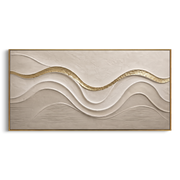 "Quiet Gold Ribbon Relief" - Modern Heavy Impasto Geometric Abstract | White & Beige Palette Knife Painting | Luxury Horizontal Wall Art #Q 77