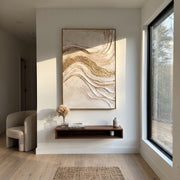 "Rising Champagne Ridge Relief" - Modern Heavy Impasto Landscape Artwork | White & Beige Palette Knife Painting | Luxury Vertical Wall Art #Q 78