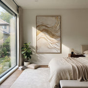 "Rising Champagne Ridge Relief" - Modern Heavy Impasto Landscape Artwork | White & Beige Palette Knife Painting | Luxury Vertical Wall Art #Q 78