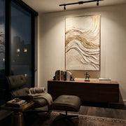 "Rising Champagne Ridge Relief" - Modern Heavy Impasto Landscape Artwork | White & Beige Palette Knife Painting | Luxury Vertical Wall Art #Q 78