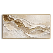 "Ivory Canyon Gold Vein Relief" - Modern Heavy Impasto Topographic Abstract | White & Beige Palette Knife Painting | Luxury Horizontal Wall Art #Q 79