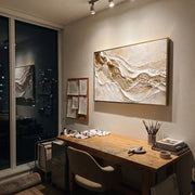 "Ivory Canyon Gold Vein Relief" - Modern Heavy Impasto Topographic Abstract | White & Beige Palette Knife Painting | Luxury Horizontal Wall Art #Q 79