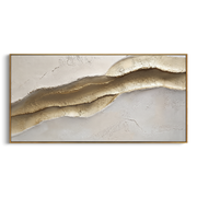 "Layered Taupe Horizon Relief" - Modern Heavy Impasto Topographic Abstract | White & Beige Palette Knife Painting | Luxury Horizontal Wall Art #Q 80