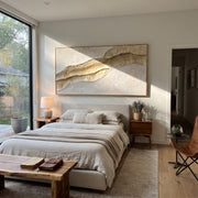 "Layered Taupe Horizon Relief" - Modern Heavy Impasto Topographic Abstract | White & Beige Palette Knife Painting | Luxury Horizontal Wall Art #Q 80