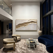"Layered Taupe Horizon Relief" - Modern Heavy Impasto Topographic Abstract | White & Beige Palette Knife Painting | Luxury Horizontal Wall Art #Q 80