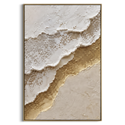 "Foam Edge Gold Shore Relief" - Modern Heavy Impasto Ocean Wave Seascape | White & Beige Palette Knife Painting | Luxury Vertical Wall Art #Q 81